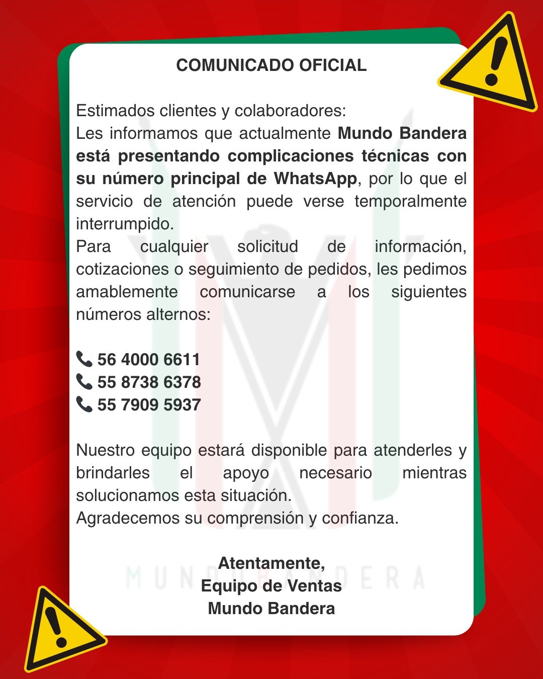 Comunicado Oficial - Mundo Bandera