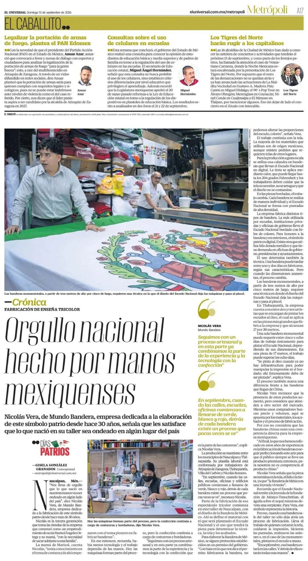 Publicación de El Universal sobre Mundo Bandera